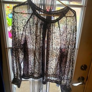 Jennifer Lopez sheer long sleeve Cheetah Animal top XL